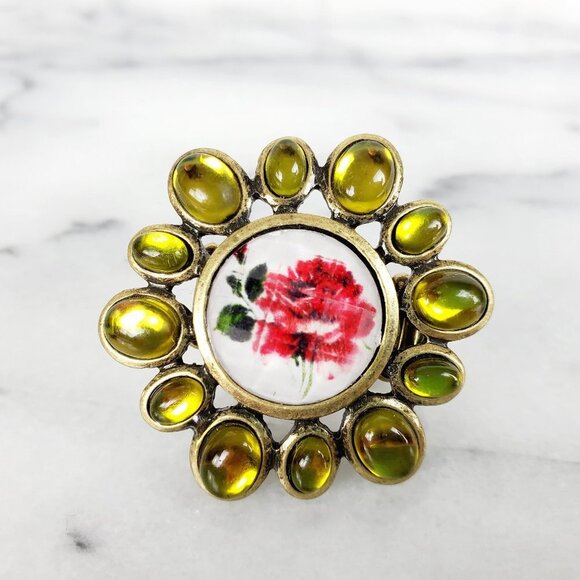Vintage Style Jewel Rose‎ Flower Ring - Picture 1 of 6